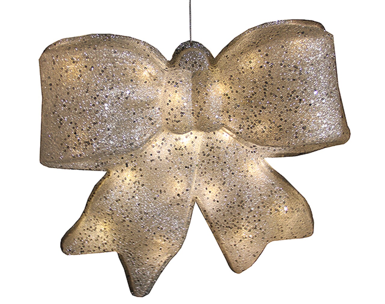 PENN LED Lighted Glittered Bow Christmas Wall Decoration - 16" - Warm White Lights